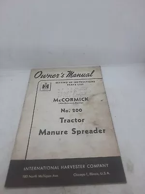 McCormick No. 200 Tractor Manure Spreader Owners  Manual Parts List • $9.95