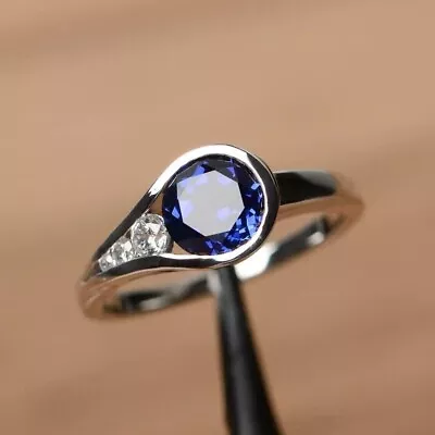 2.00Ct Round Cut Lab Created Sapphire Women's Wedding Ring 14K White Gold Plated • $80.49