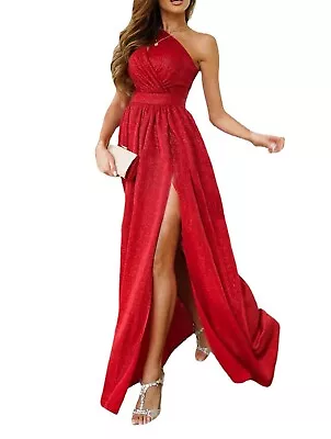£0.99 • Buy New Red Velvet One Shoulder Split Floor Length Long Evening Dress Uk Size 10/12