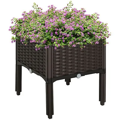 Outsunny Elevated Flower Bed Vegetable Herb Planter Plastic Brown • £18.99