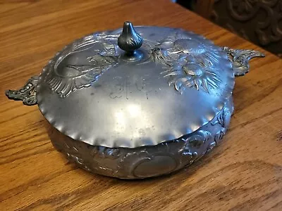 Antique Art Nouveau German Pewter Lidded Tureen Kayserzinn 4038 Lid Footed Dish • £70.29