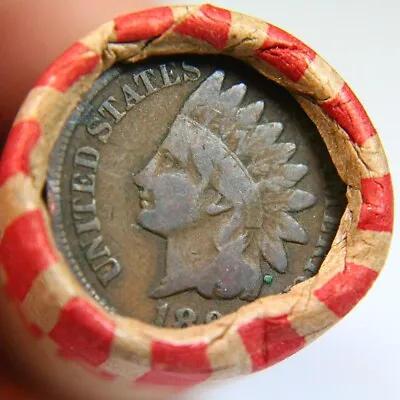 1800s Dated Indian Head Penny Showing On End Of 50 Coin Wheat Roll • $13.50