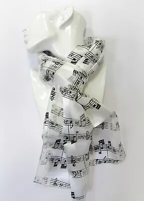 Women's Silk Feel Long Scarf White Sheet Music Print Musician Music Teacher Gift • $11.99