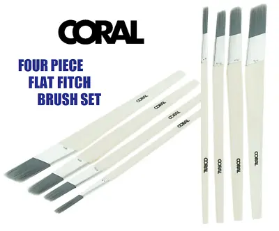 Lining Fitch Paint Brush Set 4 Piece Coral Synthetic Flat Slant Angled Brushes • £6.25