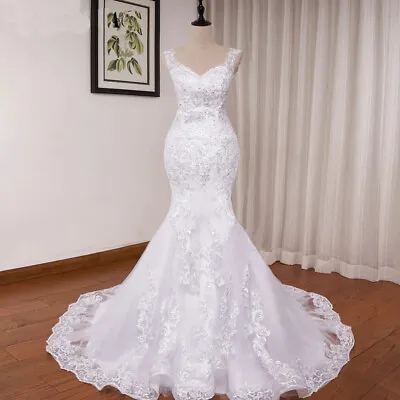 Vintage Mermaid Wedding Dress Sweetheart Lace Beading Sleeveless Bride Dress • $147.69