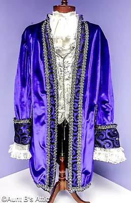 Colonial 18th Century Man's Formal Fancy 8Pc Costume Purp/Slv Coat Pant Vest Lg • $125