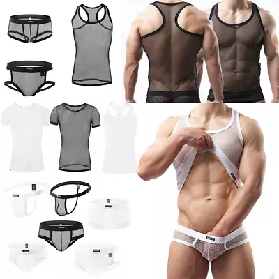 £9.30 • Buy Super Sexy Men's Mesh Breathable Vest&Brief Body Shaper Underwear Set Bottom Top