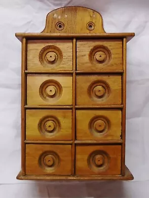 Vintage Antique Primitive Hanging Wall Wooden Spice Box Cabinet W/ 8 Drawers • $149