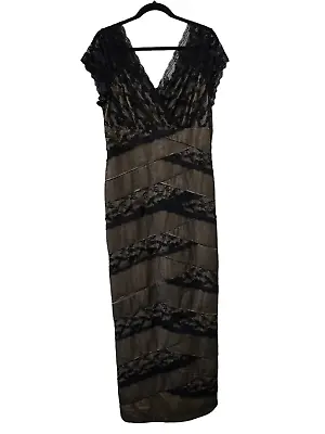 Marina Gown Maxi Dress Floral Lace Embellished Cocktail Black Women's Size 16 • $125