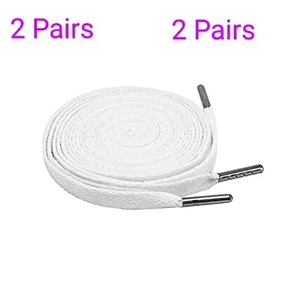 Flat Shoe Laces Metal Tips Shoestrings  Wide 9MM White 160 CM 2Pairs Unisex • £3.99