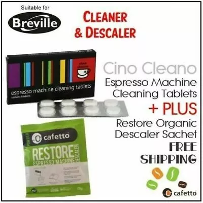 BREVILLE Espresso Coffee Machine Cleaning Tablets + Organic Descaler Cino Cleano • $10.91