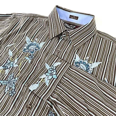$24.99 • Buy Coastal Western Shirt Men’s Button Up Embroidered Floral Stripe Size Large