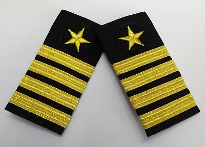 Shoulder Slides Officer Hook & Loop Epaulettes Naval With 4 Gold Bars & Star • $60.33