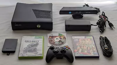 Microsoft Xbox 360 Slim S 250GB HDD Console Kinect Bundle OEM Controller 3 Games • $89.99