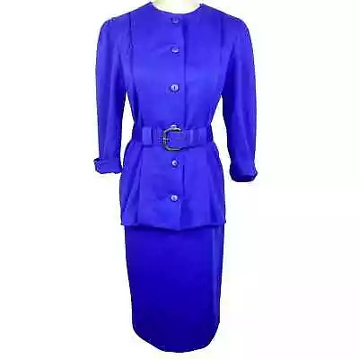 Women's Vintage Suit Skirt Suit Skirt Set 70's Mod Mad Men Berry Navy Blue • $95