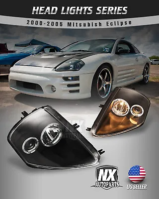 Headlights For 2000-2005 Mitsubishi Eclipse Dual Halo Projectors Lights Black • $149.99