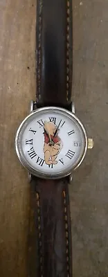 Vintage Disney Timex Womens Winnie The Pooh Watch Roman Numerals Leather Band  • $19.77