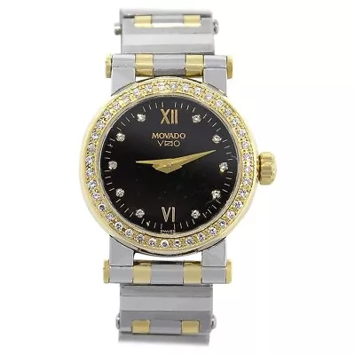 MOVADO VIZIO 44 Diamonds18K Gold-Stainless Steel Rare Black Face Ladies Watch  • $1999