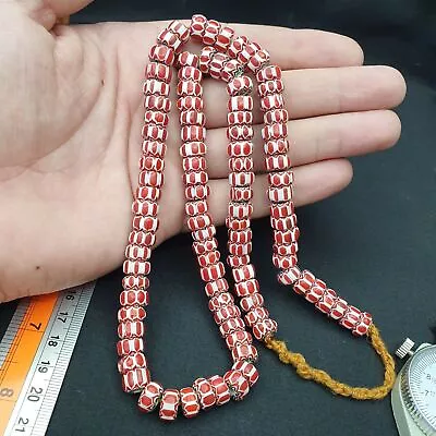 Vintage Chevron Beads Venetian African Brownish Red Glass 9mm Beads Long Strand • $50