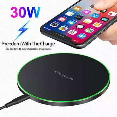 UK 30W Wireless Phone Charger Pad Universal Fast Charge Dock For Samsung IPhone • £5.99
