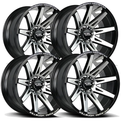 $1138.96 • Buy (4) Off-Road Monster M25 20x10 6x135 -19mm Black/Machined Wheels Rims 20  Inch
