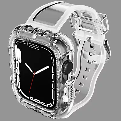 $12.99 • Buy For Apple Watch Series 8/7/SE/6/5/4/3 45/41/42/38mm Rugged Clear Case Strap Band