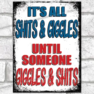 £3.95 • Buy GIGGLES Funny Metal Signs Vintage Retro Wall Plaque Bar Pub Man Cave Rude Sign