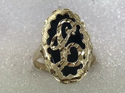 10 Karat L Initial Onyx Ring - 10K Gold Ladies' Diamond Cut L Initial Onyx Ring • $190