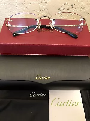 $295 • Buy Cartier C Decor Vintage Optical Rimless Platinum Unisex Eyeglasses