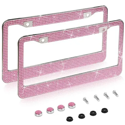 2Pcs Crystal Bling License Plate Frame W/ Screw Cap CoversWomen Car Accessories • $19.99