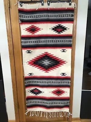 Vintage Mexican Woven Blanket Rug Throw Mexico 66”x27” Southwest Pattern Wool • $24.99