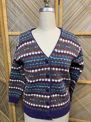 Vintage Cardigan Sweater Fair Isle Scottish Wool Small • $35