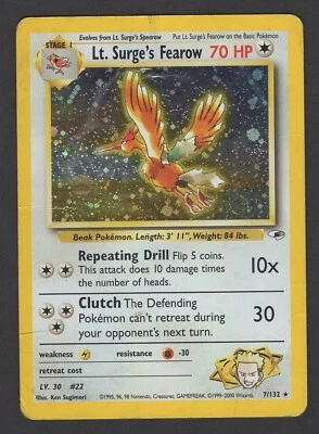 $10.40 • Buy 2000 Lt Surge’s Fearow 7/132 Holo Rare - Pokemon Gym Heroes - WOTC