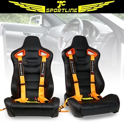Universal Recline Racing Seat O. Bezel Dual Slider PU & Carbon & Buckle Belt X2 • $394.99
