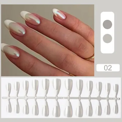 24Pcs False Nail Tips Need Adhesive Glue Pearl Swirl French Press On Nails Cover • $1.23