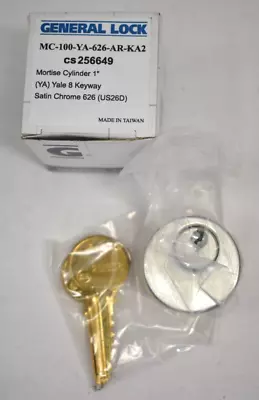 General Lock Mortise Cylinder Yale 8 Keyway Satin Chrome Finish 1  CS256649 • $15.99