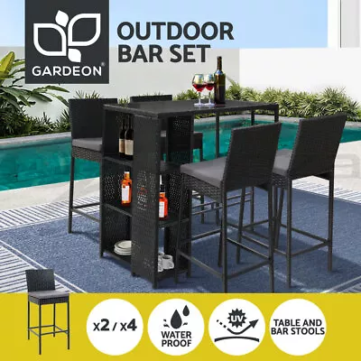 Gardeon Outdoor Bar Table And Chairs Furniture Dining Chairs Wicker Patio Set • $149.95