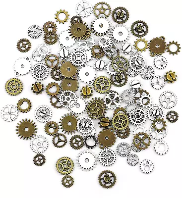 130PCS Steampunk Gears Charms Bronze & Silver Assorted Antique Steampunk Gears C • $7.67