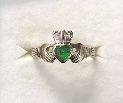 Beautiful Vintage Solvar 14kt White Gold Claddagh Ring Size 8.25 • $199.99