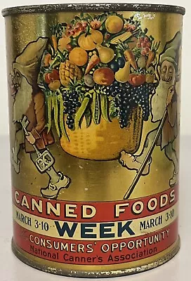 Vintage Canned Foods Week Tin Can Advertising Coin Bank Gnome Graphics • $9.99