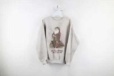 Vintage 90s Womens Medium Distressed Olde Tyme Christmas Santa Claus Sweatshirt • $33.96