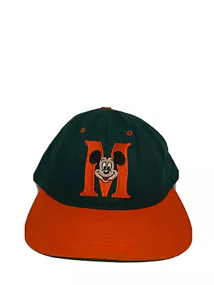 Vintage Mickey Mouse M Logo Green & Orange Snapback Hat Embroidered • $12.50