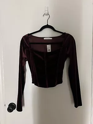 LUSH Corset Illusion Long Sleeve Velvet Crop Top Size XS • $13