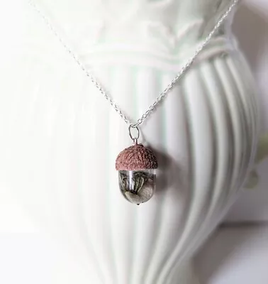 Handmade Real Hydrangea Flower Resin Acorn Autumn Necklace Unique Gift For Her  • £15.95