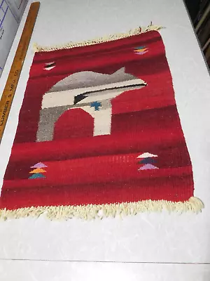 Vintage Medium Hand-Made Rug Blanket Zapotec ~ BEAR ~ Red Grey & White • $249