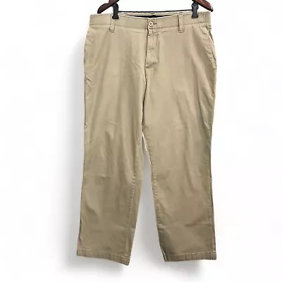 Wrangler Pants Men Sz 34 Khaki Tan Straight Leg Flat Front Office Elastic Waist • $17.98