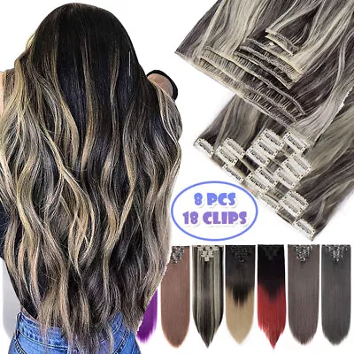 Balayage Wavy Clip In 100% Real AS Human Hair Extensions Full Head Weft Ombre US • $15.23