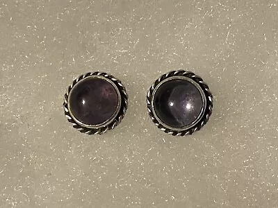 Vintage Sterling Silver 925 Amethyst Stud Earrings Italian ROMA • $12