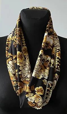 Handmade Cowl Snood Neck Warmer Scarf Polyester Black And Gold Abstract • £8.49