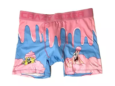 NEW Spongebob CRAZY BOXER Briefs Men M 6  Pink Blu Nickelodeon Poly Stretch Ltwt • $9.47